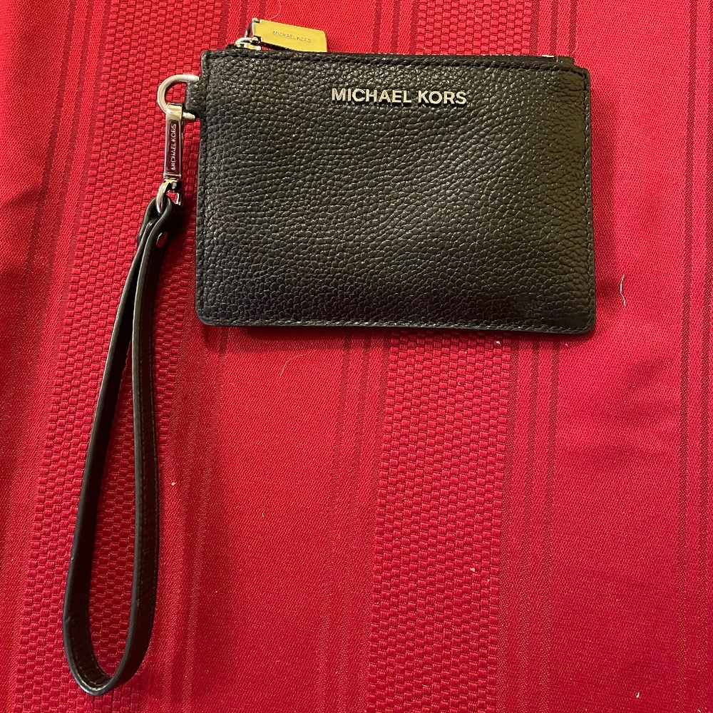 Michael Kors Leather Coin Purse Wallet - Black / Silver